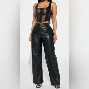 Faux Leather Wide Leg Pants Black Size L NWT